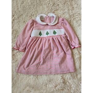 Edgehill Collection Smocked Christmas Tree Striped Long Sleeve Dress 9m